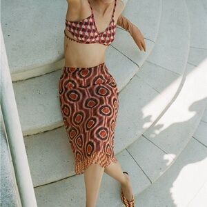 Zara Red and Black Asymmetrical Pencil Midi Skirt